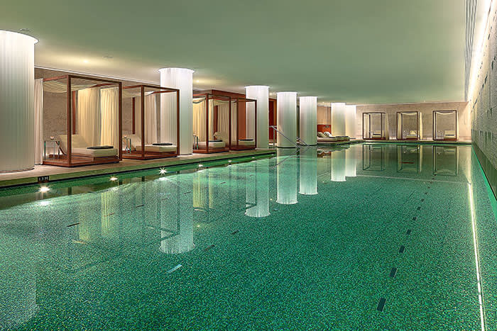 The Bulgari spa boasts a pool that is covered in gold-leaf tiles