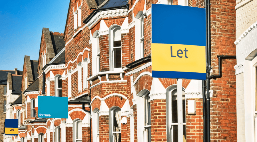 'Let' signs on a row of London houses